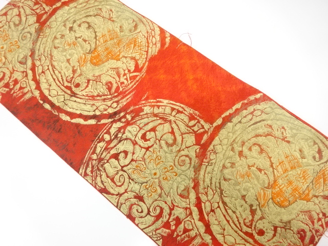 JAPANESE KIMONO / ANTIQUE NAGOYA OBI / SILK / WOVEN FLOWER